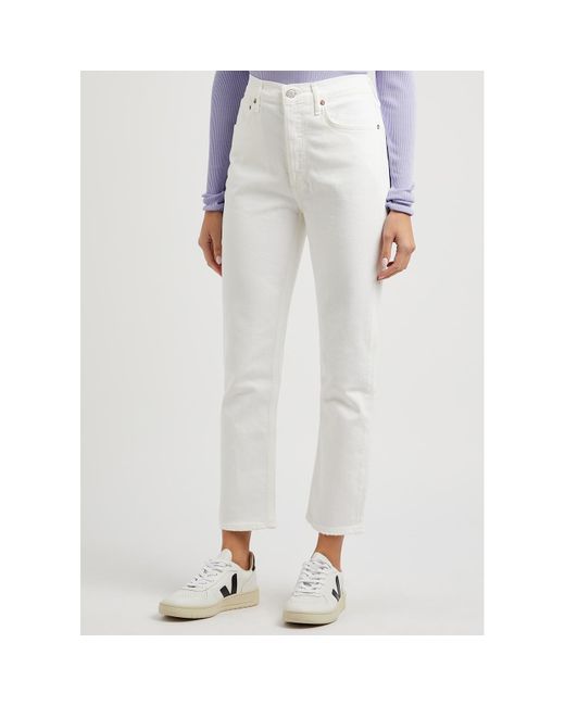 Agolde White Riley Cropped Straight-Leg Jeans