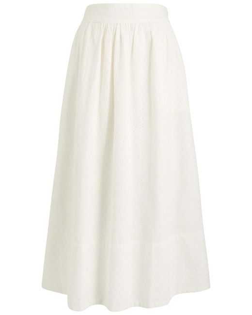 PAIGE White Ojai Floral-Embroidered Cotton Midi Skirt