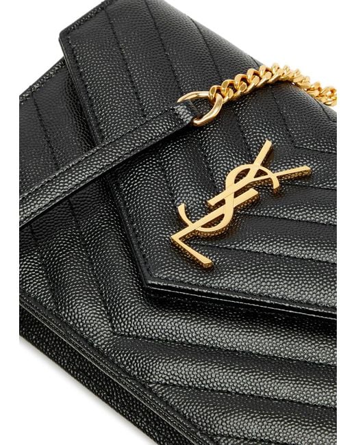 Saint Laurent Black Cassandre Quilted Leather Wallet-on-chain