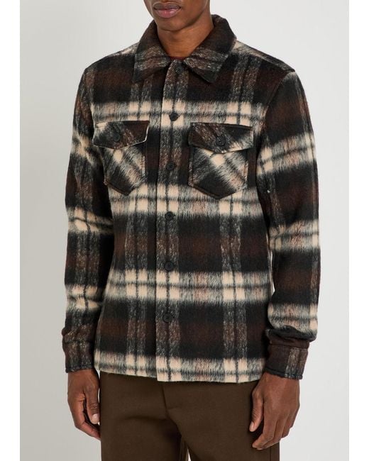 Raith Black Caldera Plaid Brushed Wool-Blend Overshirt for men