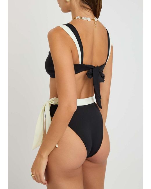 Away That Day Black Lido Undici High Waist Scoop Neck Designer Bikini, Ivory, S