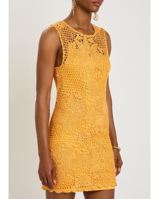 Jonathan Simkhai Yellow Fynch Crochet Cotton Mini Dress
