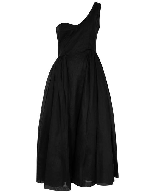 A.W.A.K.E. MODE Black One-Shoulder Organza Midi Dress
