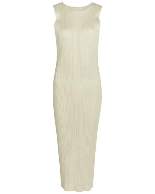 Pleats Please Issey Miyake White Pleated Woven Midi Dress