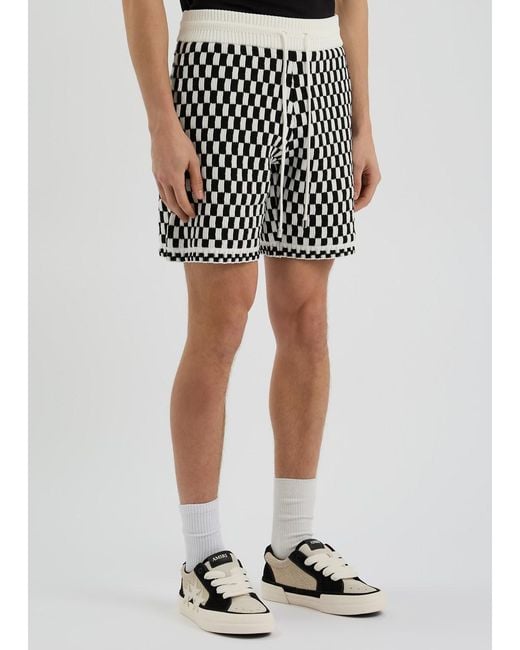 Amiri Black Checked-Intarsia Wool-Blend Shorts for men