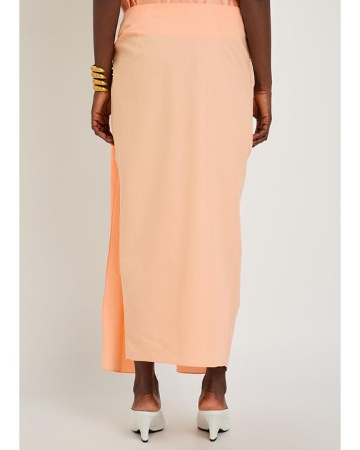 Khaite Orange Shay Asymmetric Cotton-Poplin Midi Wrap Skirt