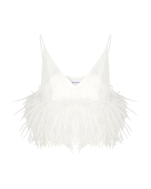 16Arlington White Poppy Feather-Trimmed Top