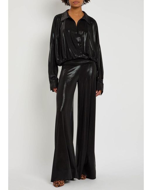 Norma Kamali Black Elephant Pearlescent Stretch-Jersey Trousers