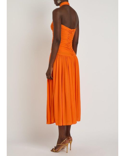 Ronny Kobo Orange Wrenley Ruched Tissue Jersey Midi Dress