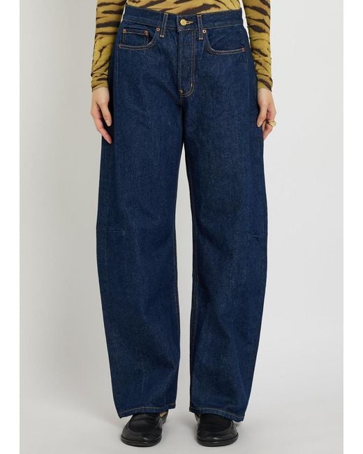 B Sides Blue Slim Lasso Structured Barrel-Leg Jeans