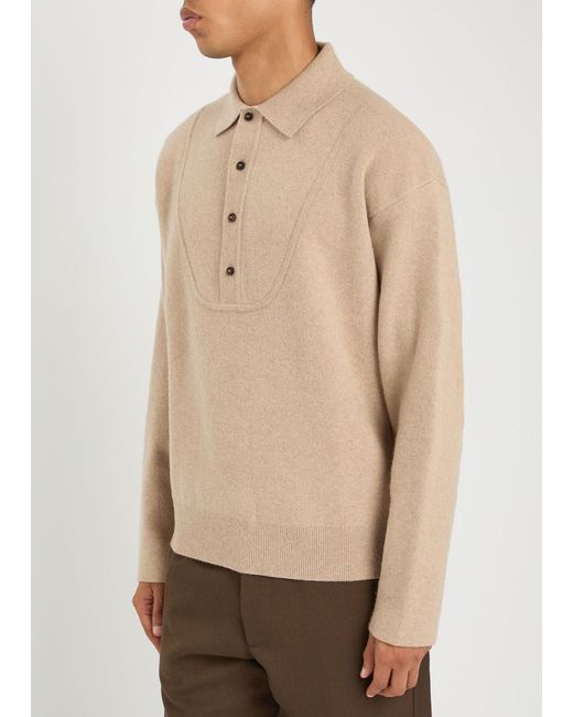 Jacquemus Natural La Pallone Melange Wool And Cashmere-Blend Polo Jumper for men