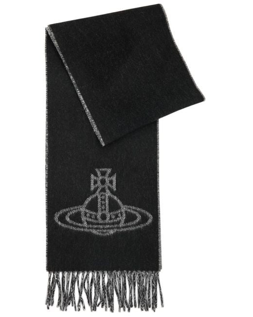 Vivienne Westwood Black Orb-Intarsia Wool Scarf