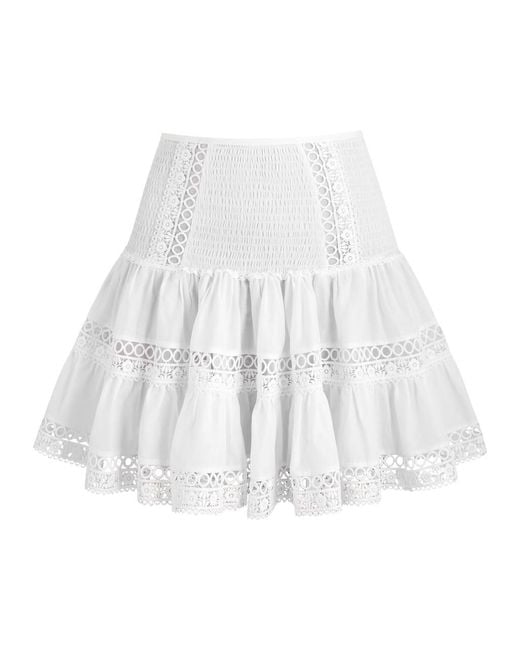 Charo Ruiz White Hortens Lace-Embellished Cotton-Blend Mini Skirt