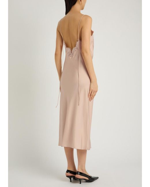 Rohe Pink Lace-Trim Silk Midi Slip Dress