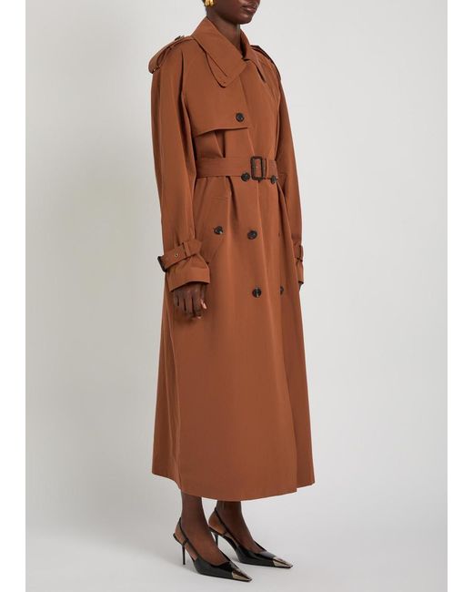 Saint Laurent Brown Double-Breasted Cotton And Silk-Blend Trench Coat