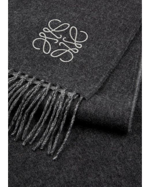 Loewe Gray Anagram-embroidered Wool-blend Scarf for men