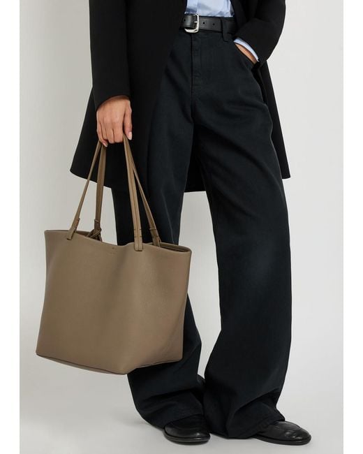 The Row Brown Park Three Grained Leather Tote