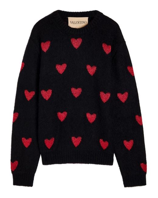 Valentino Garavani Blue Heart-Intarsia Metallic Brushed Knit Jumper for men