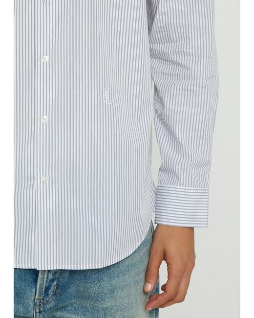 Saint Laurent White Logo-Embroidered Striped Cotton-Poplin Shirt for men