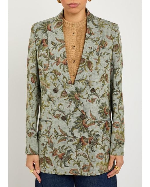 Etro Green Patterned Double-Breasted Woven Blazer