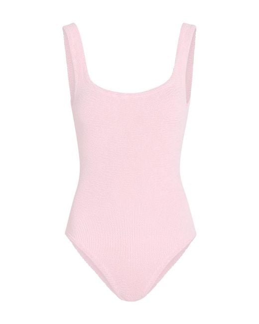 Hunza G Pink Square-Neck Crinkle Swimsuit