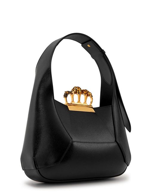 Alexander McQueen Black The Jewelled Hobo Leather Shoulder Bag
