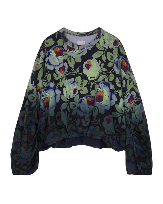 Dries Van Noten Black Dip-Dyed Floral-Print Cotton Sweatshirt