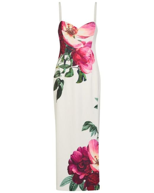 Alice + Olivia White Nina Floral-Print Satin-Crepe Midi Dress