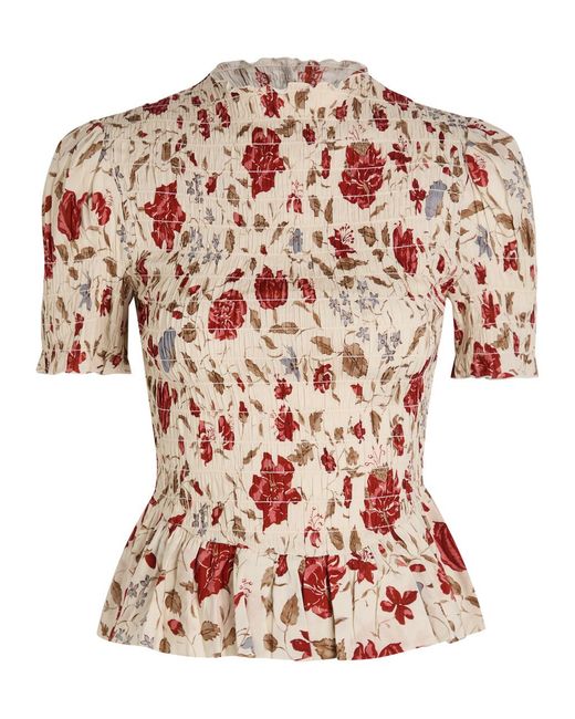 Reformation Natural Aggie Floral-Print Cotton-Blend Top