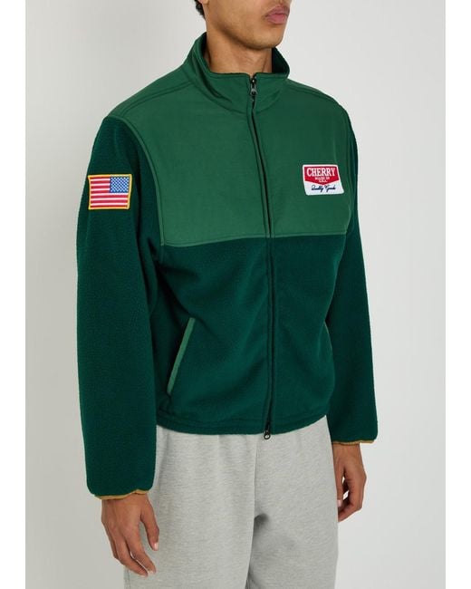 CHERRY LA Green Racing Appliquéd Panelled Fleece Jacket for men