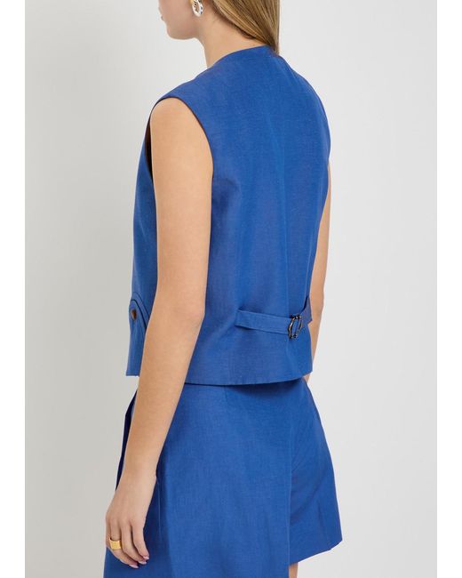Blazé Milano Blue Feral Silk And Linen-Blend Vest