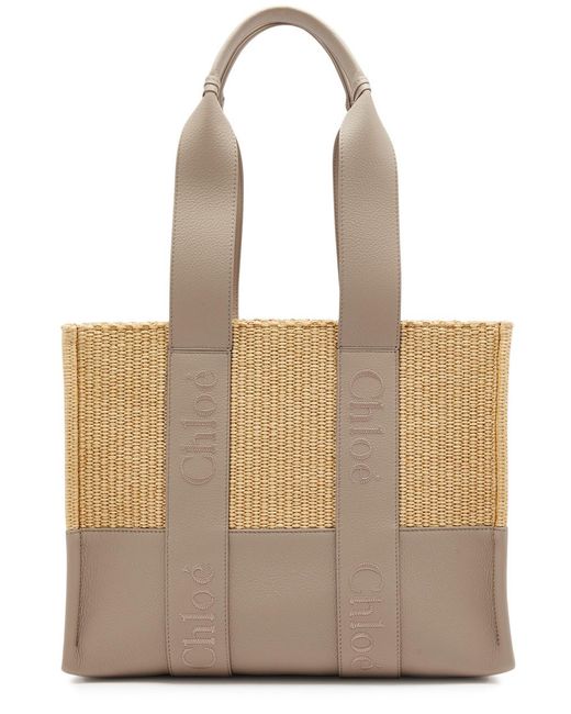 Chloé Natural Woody Leather And Raffia Tote