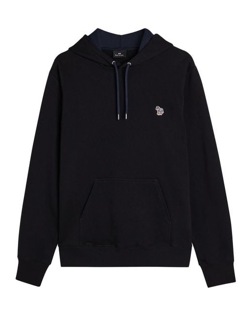 Paul Smith Blue Appliquéd Hooded Cotton Sweatshirt for men