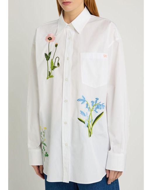 Stella McCartney White Floral-Embroidered Cotton-Poplin Shirt