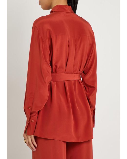 Joseph Red Yas Belted Silk Shirt