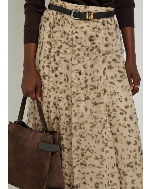 Brunello Cucinelli Natural Lynx-Print Silk-Organza Midi Skirt