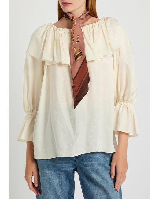 Chloé Brown Paddington Slim Printed Silk Scarf