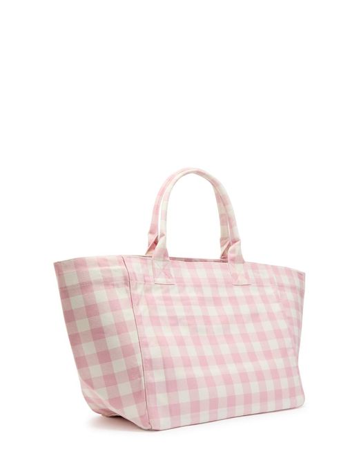 Ganni Pink Vichy Xxl Checked Shopper Canvas Tote