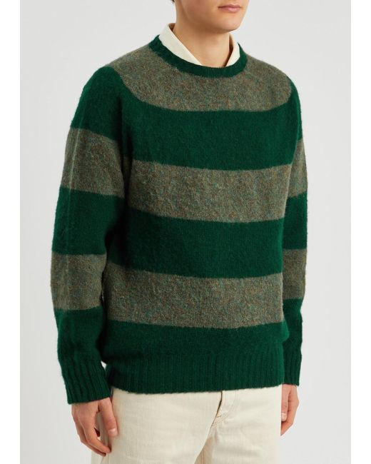 YMC Green Suedehead Striped Wool Jumper for men