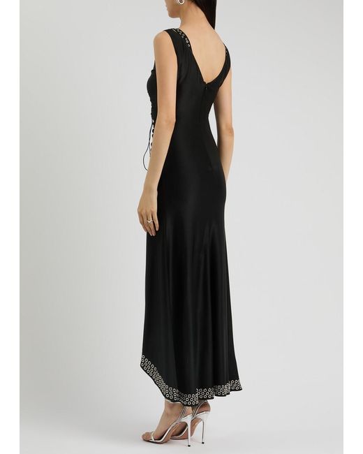 Rabanne Black Eyelet-Embellished Satin-Jersey Midi Dress