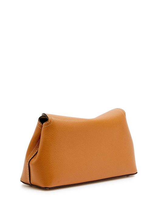 Totême  Brown T-Lock Grained Leather Clutch