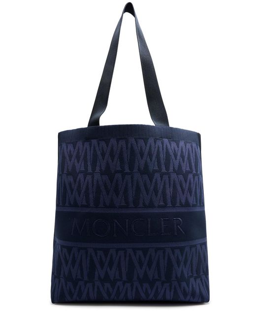 Moncler Blue Logo-Jacquard Knitted Tote for men
