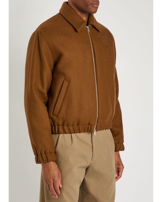 AMI Brown Logo-Embroidered Wool Jacket for men