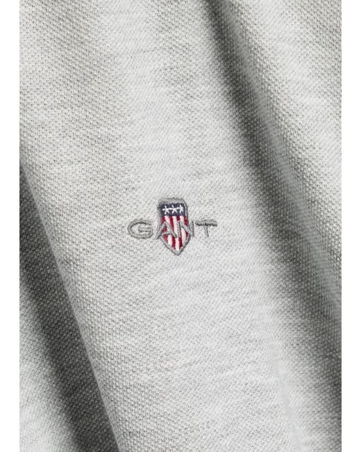 Gant Gray Logo-Embroidered Piqué Cotton Polo Shirt for men