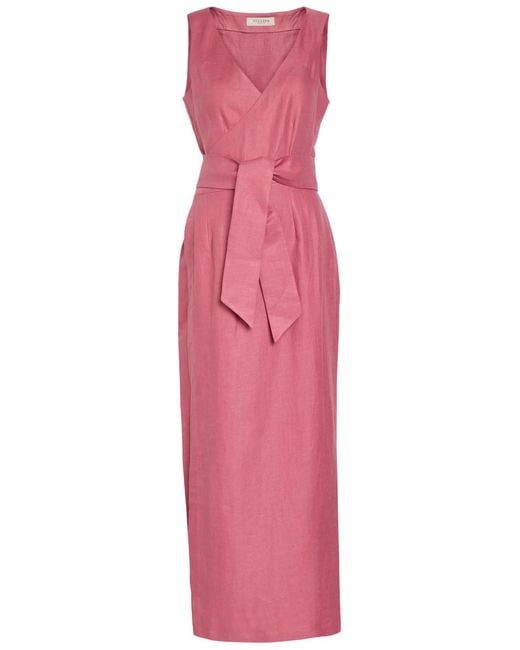Giuliva Heritage Pink Lyra Linen Maxi Wrap Dress