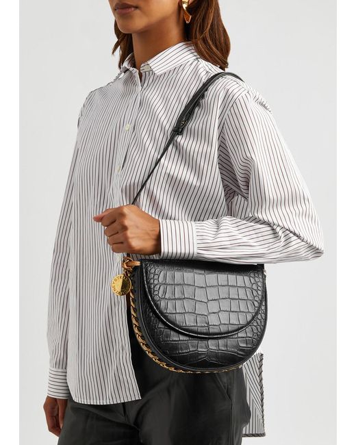 Stella McCartney Black Frayme Crocodile-effect Faux Leather Shoulder Bag