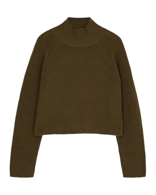 Eileen Fisher Green Cropped Ribbed Wool Jumper