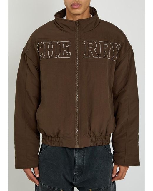 CHERRY LA Brown Pit Crew Logo-Embroidered Padded Nylon Jacket for men