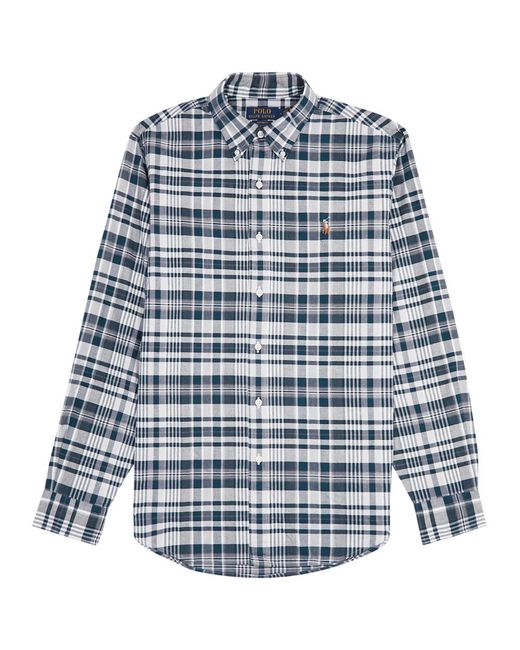 Polo Ralph Lauren Blue Checked Cotton Oxford Shirt for men