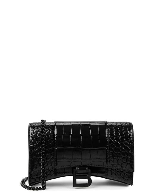 Balenciaga Black Hourglass Crocodile Leather Wallet-on-chain